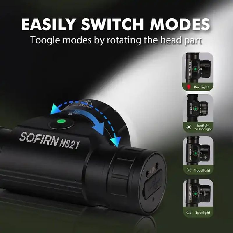 Hodelykt Sofirn HS21 2200lumens, USB-C oppladbar 18650, IP65